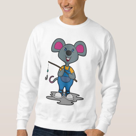 Maus als Fisher mit Angelrute Sweatshirt (Vorderseite)