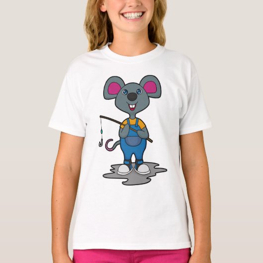 Maus als Fisher mit Angelrute T-Shirt (Vorderseite)
