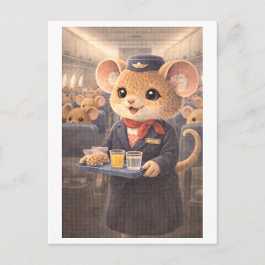 Maus als Flugbegleiterin Postkarte (Vorderseite)