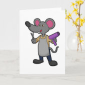 Maus als Friseur mit Schere & Haartrockner Karte (Gelbe Blume)