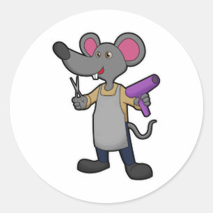 Maus als Friseur mit Schere & Haartrockner Runder Aufkleber