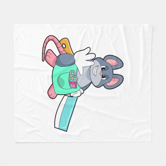 Maus als Friseur mit Schere & Kamin Fleecedecke (Vorderseite (Horizontal))