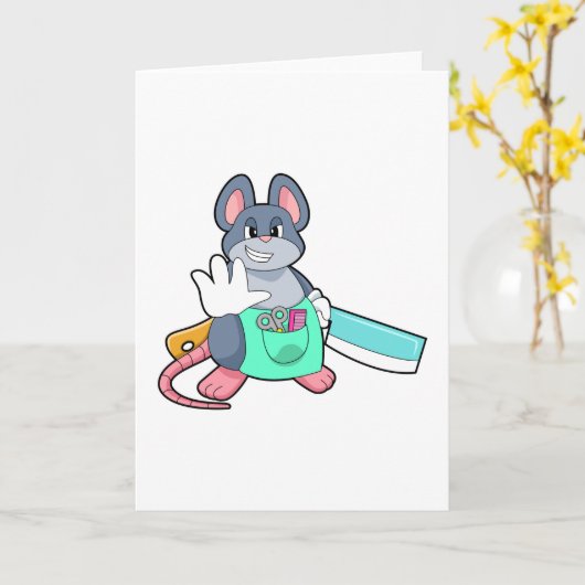 Maus als Friseur mit Schere & Kamin Karte (Gelbe Blume)