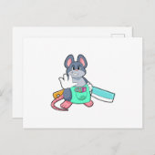 Maus als Friseur mit Schere & Kamin Postkarte (Vorne/Hinten)