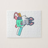 Maus als Friseur mit Schere & Kamin Puzzle (Horizontal)