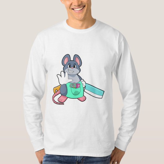 Maus als Friseur mit Schere & Kamin T-Shirt (Vorderseite)