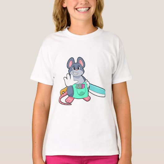 Maus als Friseur mit Schere & Kamin T-Shirt (Vorderseite)