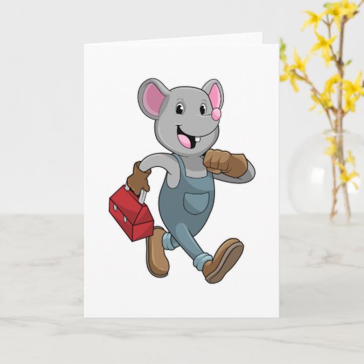 Maus als Handyman mit Toolbox Karte (Gelbe Blume)