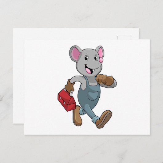 Maus als Handyman mit Toolbox Postkarte (Vorne/Hinten)