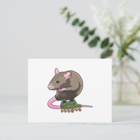 Maus als Inline-Skater mit Inline-Skaten Postkarte (Stehend Vorderseite)