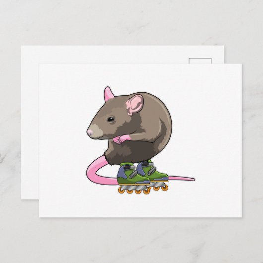 Maus als Inline-Skater mit Inline-Skaten Postkarte (Vorne/Hinten)
