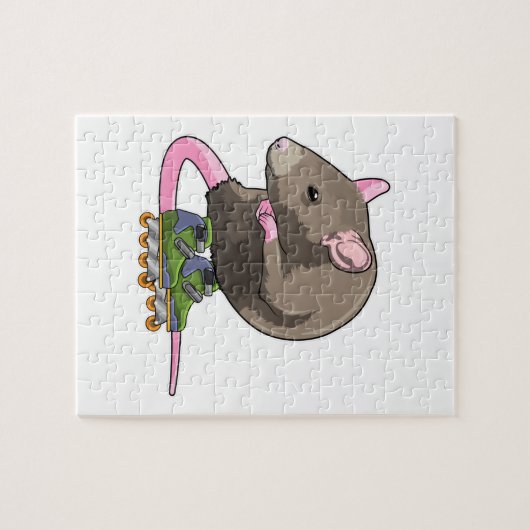 Maus als Inline-Skater mit Inline-Skaten Puzzle (Horizontal)