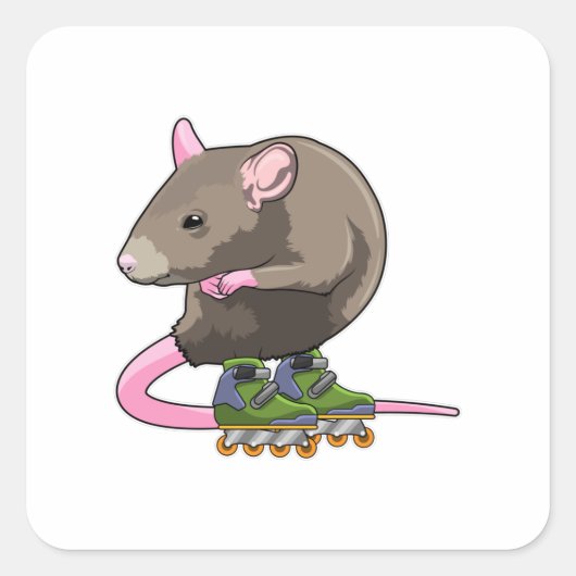 Maus als Inline-Skater mit Inline-Skaten Quadratischer Aufkleber (Vorderseite)