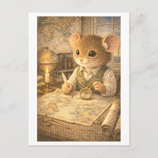 Maus als Kartograf im Beruf Postkarte (Vorderseite)