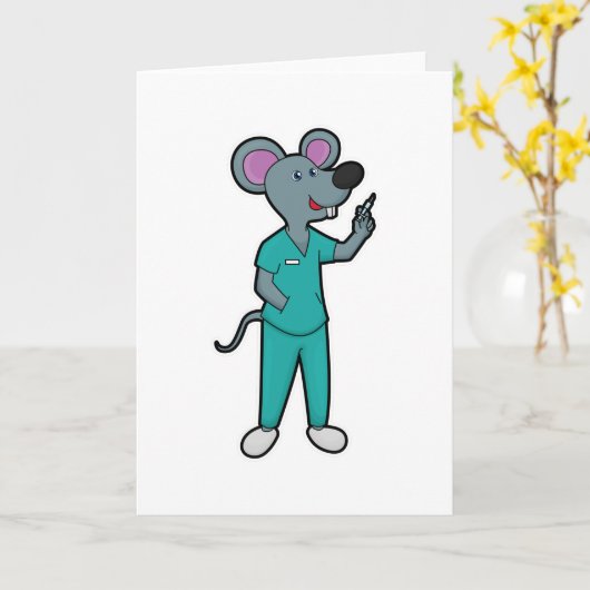 Maus als Krankenschwester bei Impfung mit Spritze Karte (Gelbe Blume)