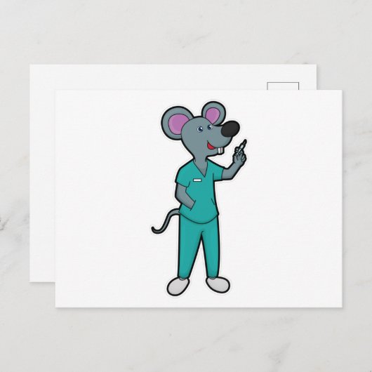 Maus als Krankenschwester bei Impfung mit Spritze Postkarte (Vorne/Hinten)