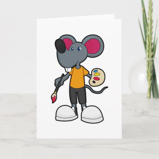 Maus als Maler mit Farbe und Pinsel Karte (Vorderseite)