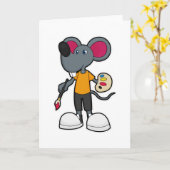 Maus als Maler mit Farbe und Pinsel Karte (Gelbe Blume)