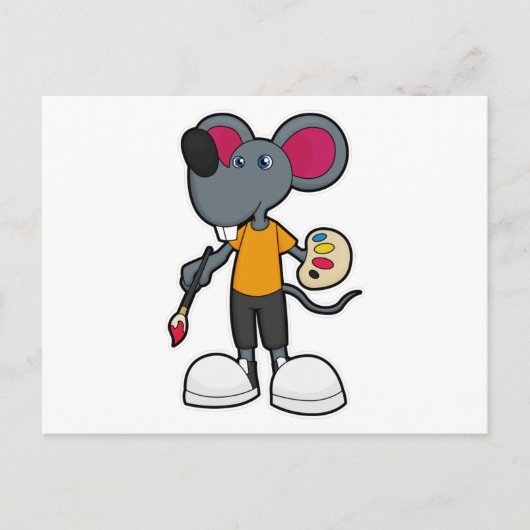 Maus als Maler mit Farbe und Pinsel Postkarte (Vorderseite)