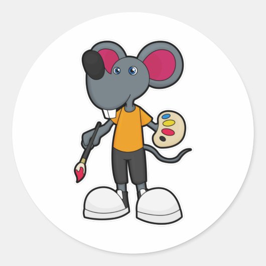 Maus als Maler mit Paint & Brush Runder Aufkleber (Vorderseite)