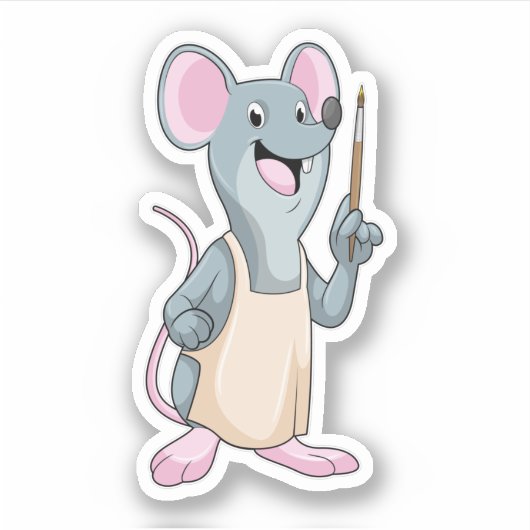 Maus als Maler mit Pinsel Aufkleber (Vorderseite)