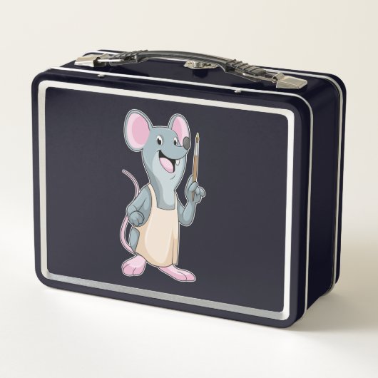 Maus als Maler mit Pinsel Metall Brotdose (Rückseite)