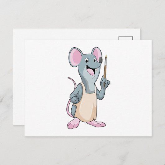 Maus als Maler mit Pinsel Postkarte (Vorne/Hinten)