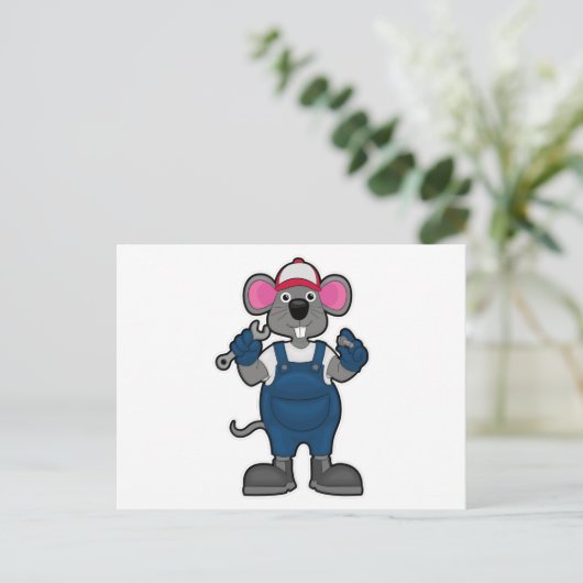 Maus als Mechanik mit Schrauben & Spanner Postkarte (Stehend Vorderseite)