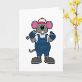 Maus als Mechaniker mit Schraube & Schraubenschlüs Karte (Gelbe Blume)