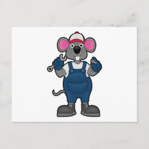 Maus als Mechaniker mit Schraubendreher und Schrau Postkarte