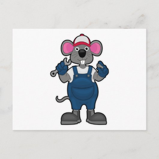 Maus als Mechaniker mit Schraubendreher und Schrau Postkarte (Vorderseite)