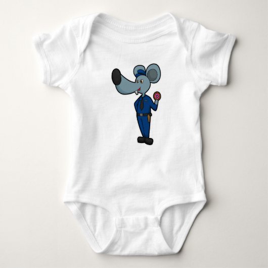 Maus als Polizeibeamter mit Donut Baby Strampler (Vorderseite)