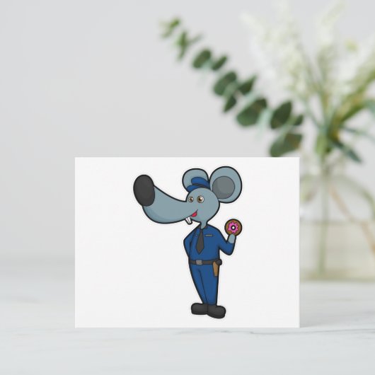 Maus als Polizeibeamter mit Donut Postkarte (Stehend Vorderseite)