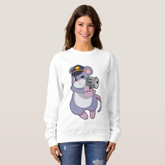 Maus als Polizeibeamter mit Polizeihut Sweatshirt (Vorne ganz)