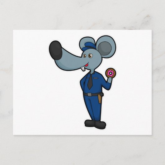 Maus als Polizist mit Donut Postkarte (Vorderseite)
