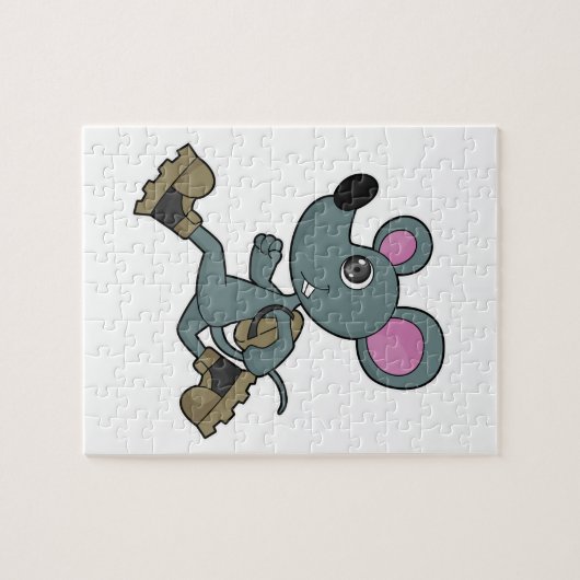 Maus als Runner mit Backpack Puzzle (Horizontal)