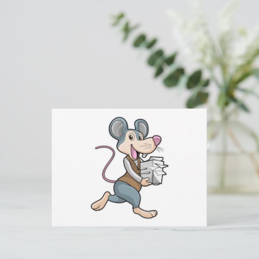 Maus als Sekretär mit Papier Postkarte (Stehend Vorderseite)