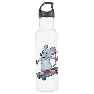 Maus als Skater mit Skateboard Edelstahlflasche