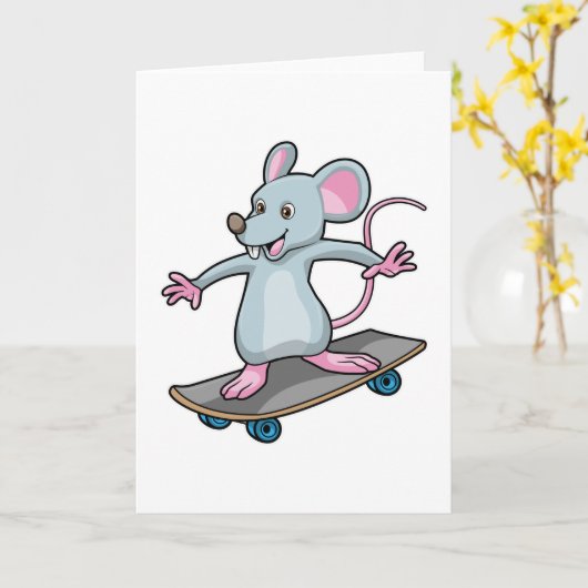 Maus als Skater mit Skateboard Karte (Gelbe Blume)