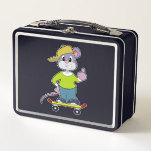Maus als Skater mit Skateboard Metall Brotdose