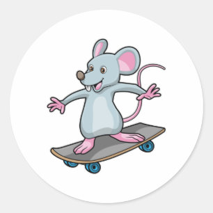 Maus als Skater mit Skateboard Runder Aufkleber