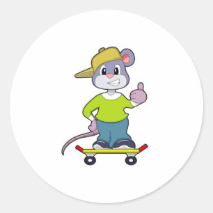 Maus als Skater mit Skateboard Runder Aufkleber