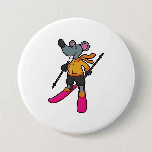 Maus als Skifahrer mit Ski Button (Vorderseite)
