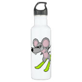 Maus als Skifahrer mit Ski Edelstahlflasche (Vorderseite)