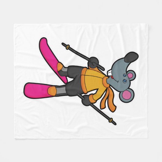 Maus als Skifahrer mit Ski Fleecedecke (Vorderseite (Horizontal))