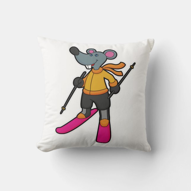 Maus als Skifahrer mit Ski Kissen (Vorderseite)
