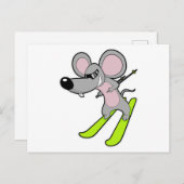 Maus als Skifahrer mit Ski Postkarte (Vorne/Hinten)