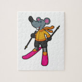 Maus als Skifahrer mit Ski Puzzle (Vertikal)