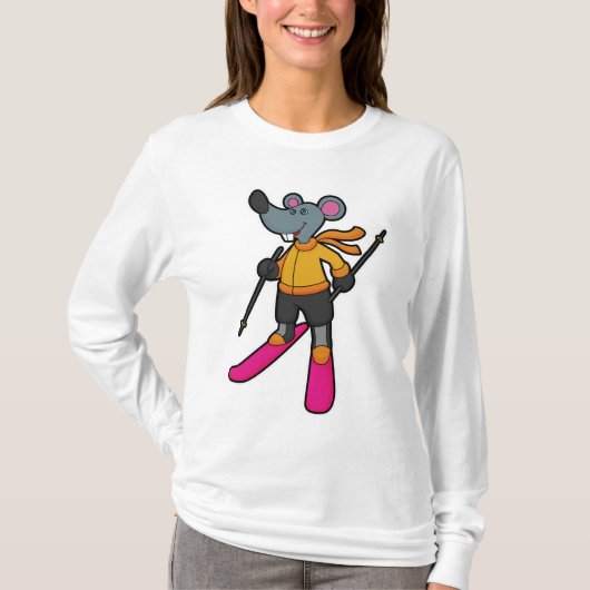 Maus als Skifahrer mit Ski T-Shirt (Vorderseite)