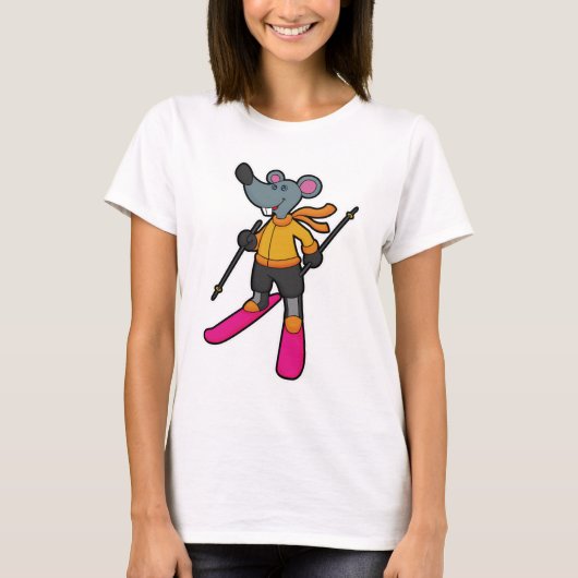 Maus als Skifahrer mit Ski T-Shirt (Vorderseite)